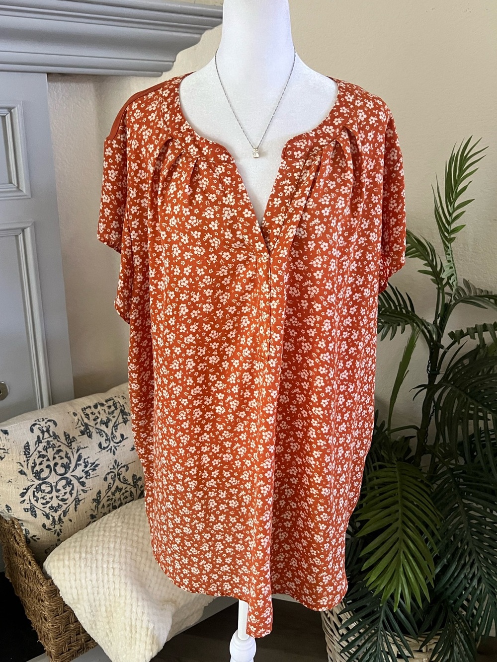 Papermoon Rust Orange Ditsy Floral Cottage Top